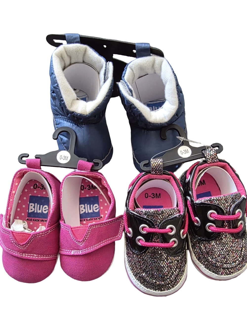 Baby Girls Pink and Navy Shoe Set - 3 Pairs (0-3M)